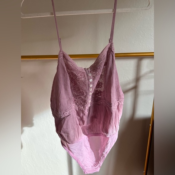 NWT Free People Still The One Lace Trim Cotton Bodysuit in La Fluer color Size M - Picture 9 of 11